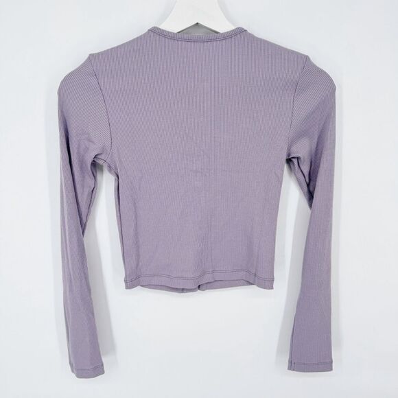 Outdoor Voices Cozy Rib Cropped Cardigan Earl Grey Lavender New XS - Picture 4 of 6